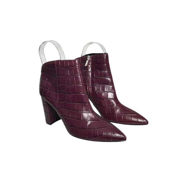 Marc Fisher Unno Embossed Croc Leather Plum Pointed Toe Ankle Boots Size 7.5 - Picture 5 of 10